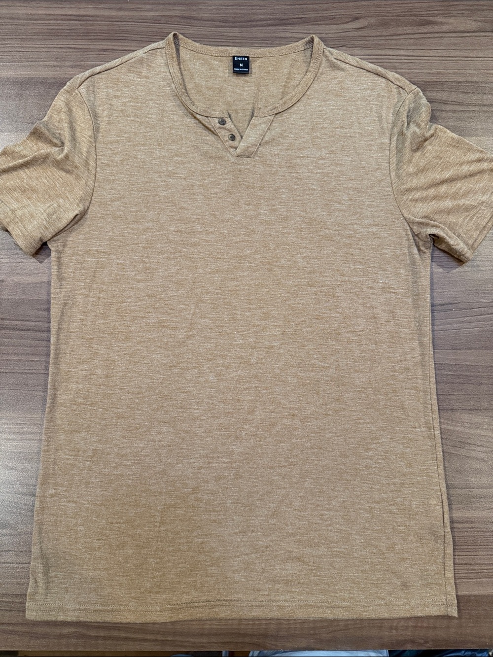 SHEIN Short-Sleeve Henley Tee in Light Brown